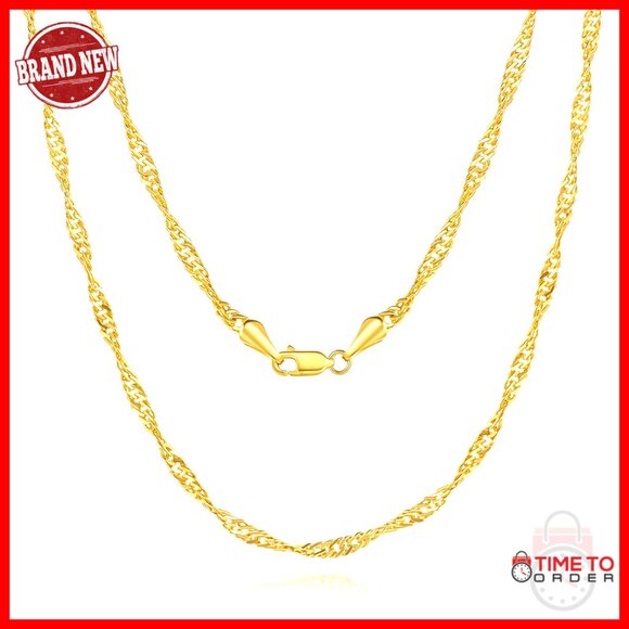 2.7mm 14K Gold Singapore Twist Chain Necklace 16-24in Lobster Clasp